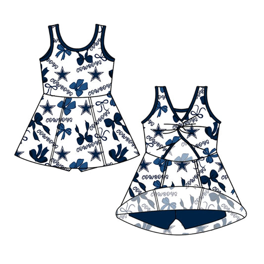 (Custom Design Preorder MOQ 5 ) Team's Cowboys Bows Print Shorts Skirts Girls Summer Yoga Dress