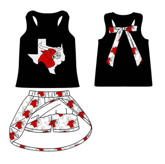 (Custom Design Preorder MOQ 5 )Team's Lockney Longhorns Print Skirts Shorts Girls Summer Clothes Set