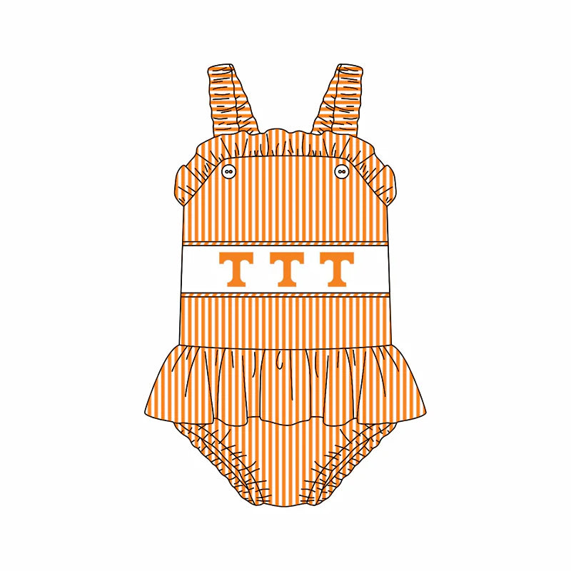 (Custom Design Preorder MOQ 5) Team's Tennessee Stripes Print Girls 1 Piece Swimsuits