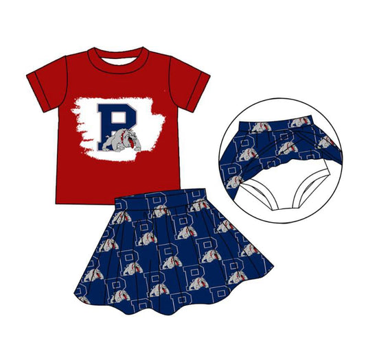 (Custom Design Preorder MOQ 5 ) Team's P Bulldogs Print Skirts Shorts Girls Summer Clothes Set