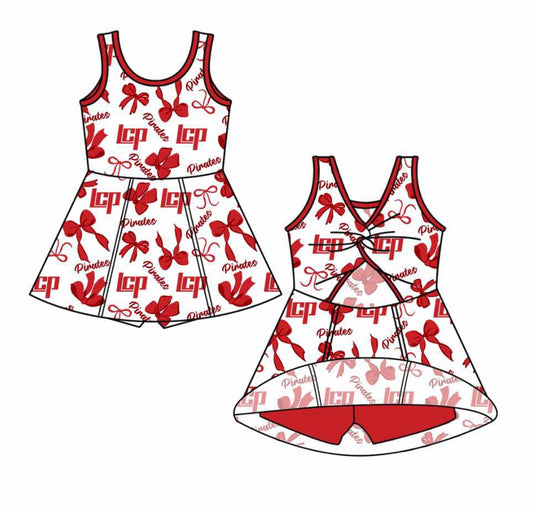 (Custom Design Preorder MOQ 5 ) Team's LCP Bows Print Shorts Skirts Girls Summer Yoga Dress