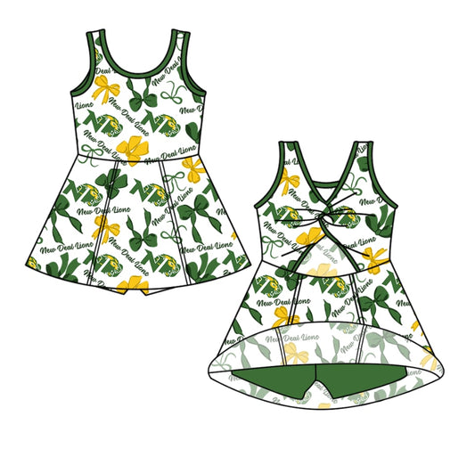(Custom Design Preorder MOQ 5 ) Team's ND Lions Bows Print Shorts Skirts Girls Summer Yoga Dress