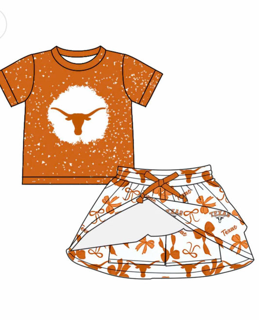 (Custom Design Preorder MOQ 5 ) Team's Texas Longhorns Print Skirts Shorts Girls Summer Clothes Set