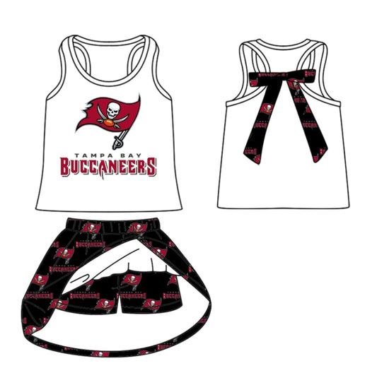 (Custom Design Preorder MOQ 5 ) Team's BUCCANEERS Print Skirts Shorts Girls Summer Clothes Set