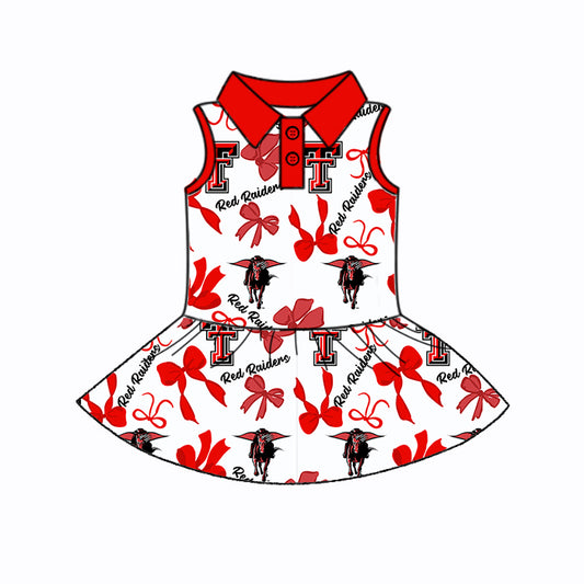 (Custom Design Preorder MOQ 5 ) Team's TT Red Bows Print Shorts Skirts Girls Summer Yoga Dress