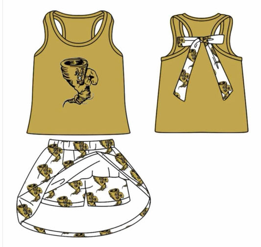 (Custom Design Preorder MOQ 5 ) Team's Lamesa ISD Print Skirts Shorts Girls Summer Clothes Set