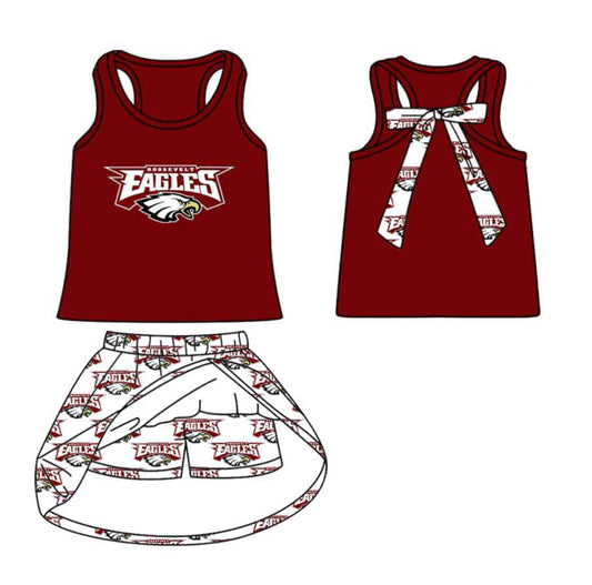 (Custom Design Preorder MOQ 5 ) Team's EAGLES Print Skirts Shorts Girls Summer Clothes Set