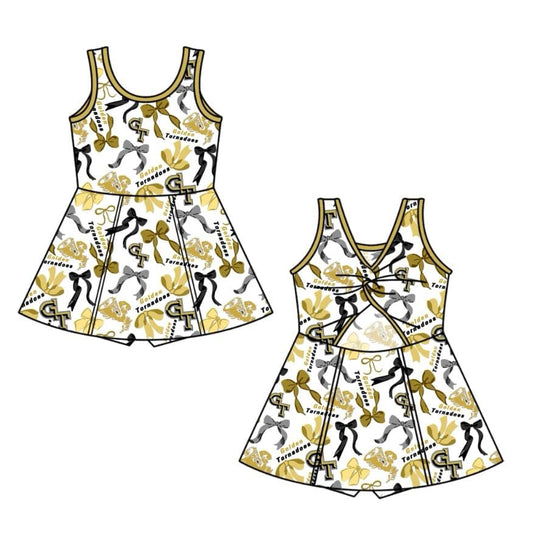 (Custom Design Preorder MOQ 5 ) Team's GT Bows Print Shorts Skirts Girls Summer Yoga Dress
