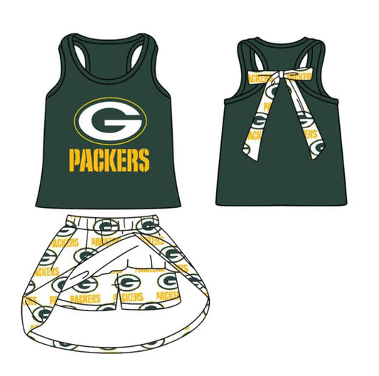 (Custom Design Preorder MOQ 5 ) Team's G PACKERS Print Skirts Shorts Girls Summer Clothes Set
