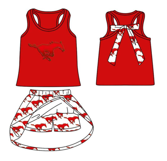 (Custom Design Preorder MOQ 5 ) Team's Horse Lion Print Skirts Shorts Girls Summer Clothes Set