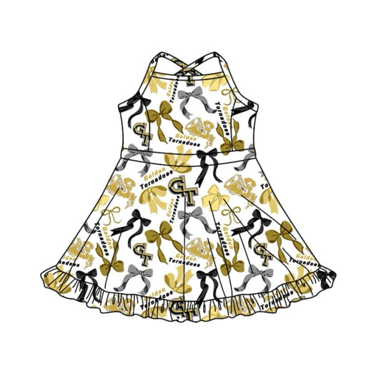 (Custom Design Preorder MOQ 5 ) Team's GT Bows Print Shorts Skirts Girls Summer Yoga Dress