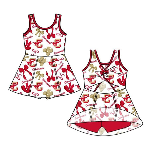 (Custom Design Preorder MOQ 5 ) Team's C Horse Bows Print Shorts Skirts Girls Summer Yoga Dress