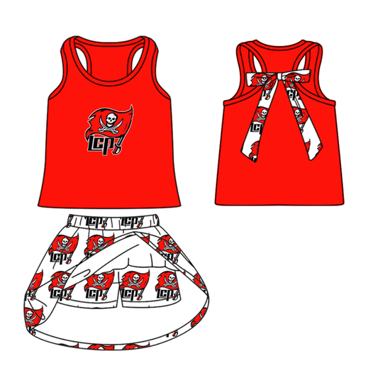 (Custom Design Preorder MOQ 5 ) Team's LCP Print Skirts Shorts Girls Summer Clothes Set