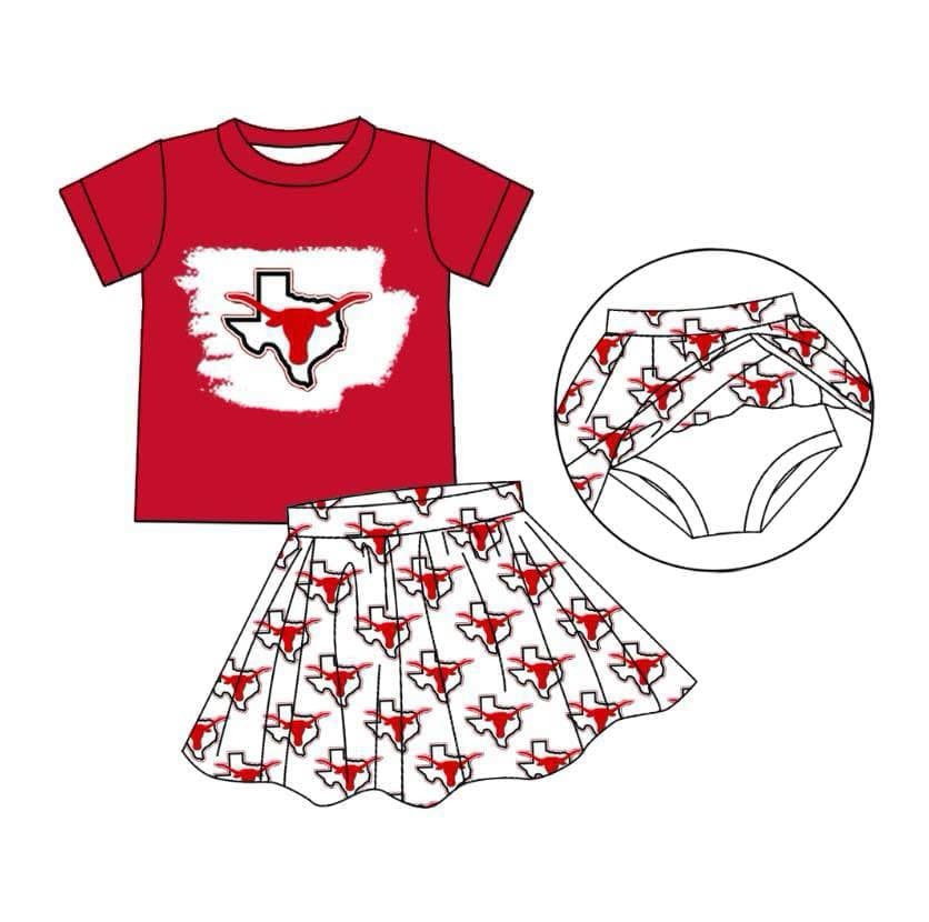 (Custom Design Preorder MOQ 5 ) Team's TX COW Print Skirts Shorts Girls Summer Clothes Set