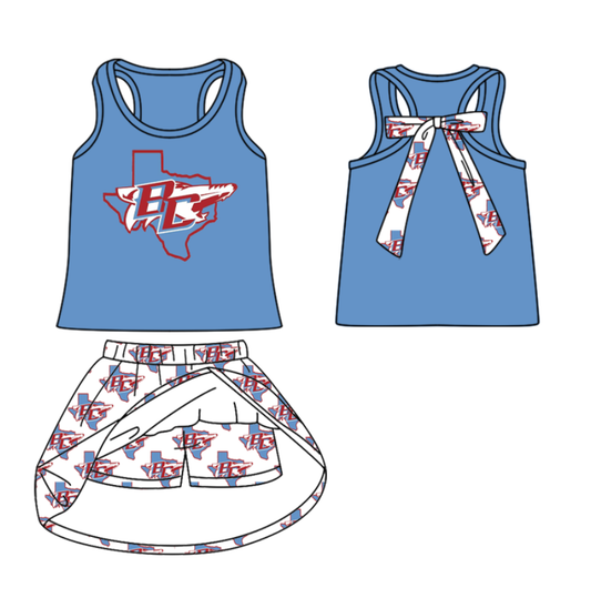 (Custom Design Preorder MOQ 5 ) Team's TX BC Print Skirts Girls Summer Clothes Set