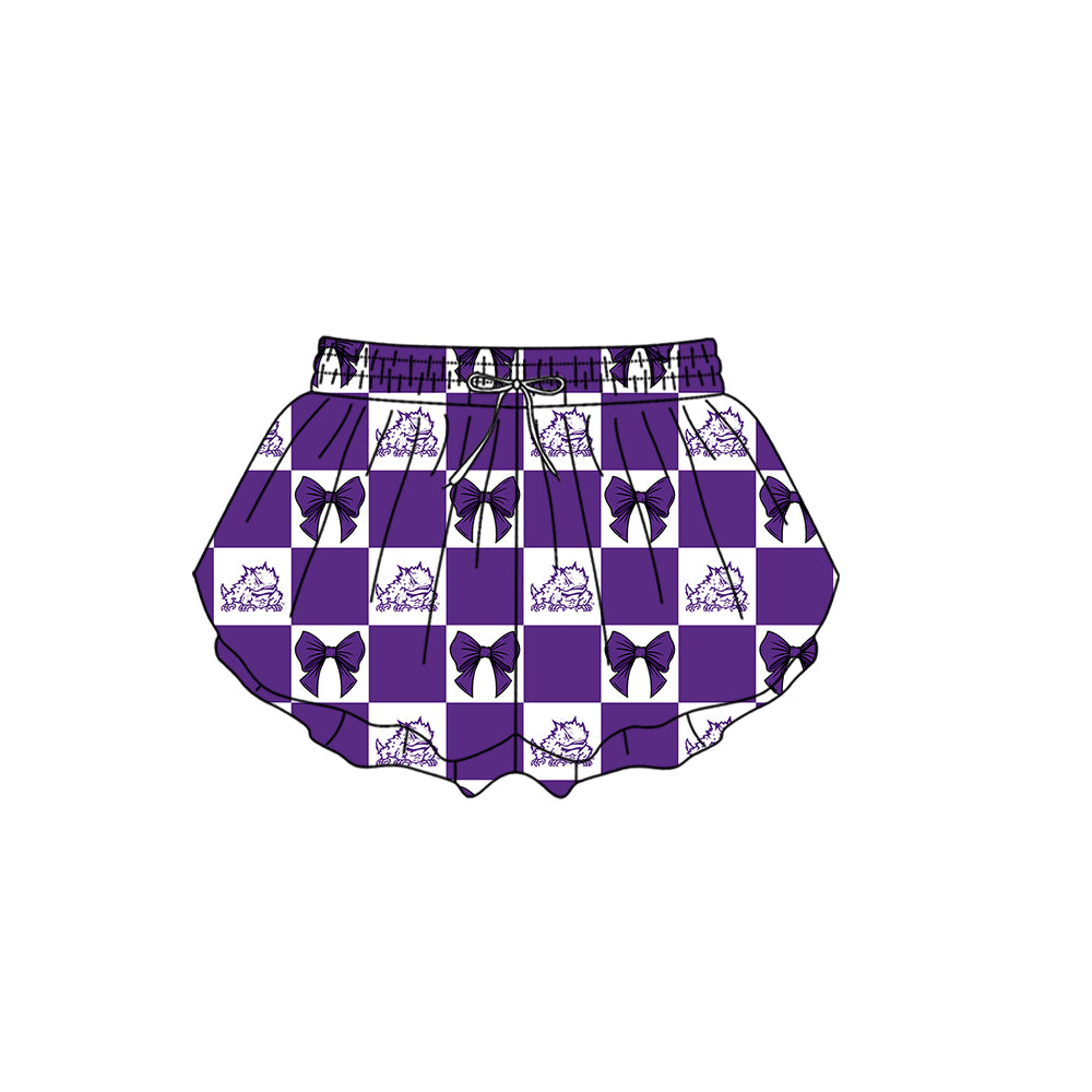 (Custom Design Preorder MOQ 5 Each Color) Team's TCU Horned Frogs Bows Plaid Print Girls Summer Clothes Sisters Matching Wear