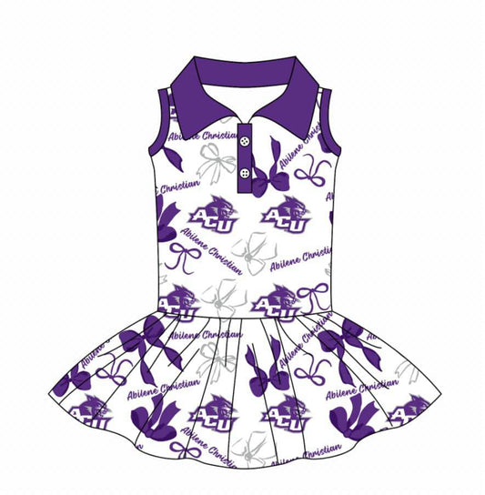 (Custom Design Preorder MOQ 5 )Team's ACU Purple Bows Print Shorts Skirts Girls Summer Yoga Dress