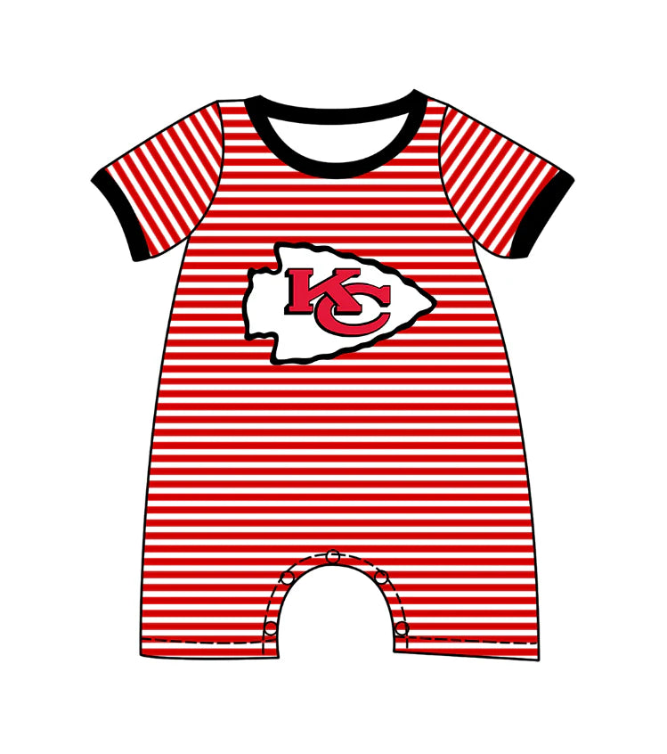 (Custom Design Preorder MOQ 5) Team's Chiefs Stripes Print Baby Boys Summer Romper