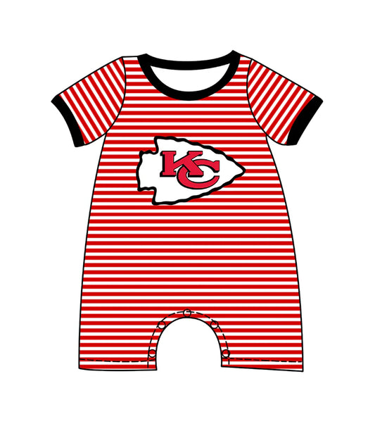 (Custom Design Preorder MOQ 5) Team's Chiefs Stripes Print Baby Boys Summer Romper