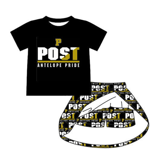 (Custom Design Preorder MOQ 5 ) Team's POST Print Skirts Shorts Girls Summer Clothes Set