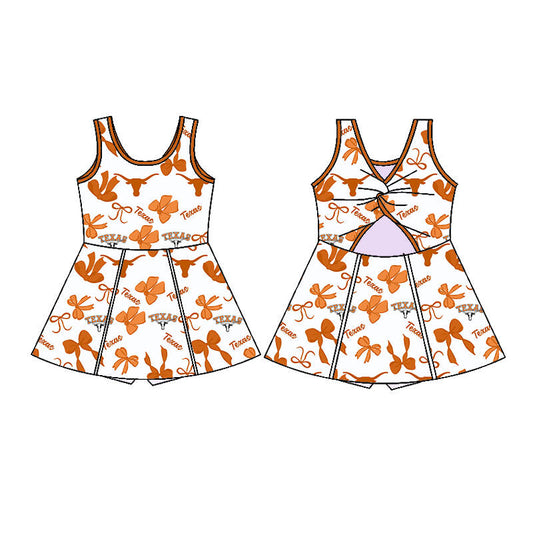 (Custom Design Preorder MOQ 5 ) Team's Texas Longhorns Bows Print Shorts Skirts Girls Summer Yoga Dress