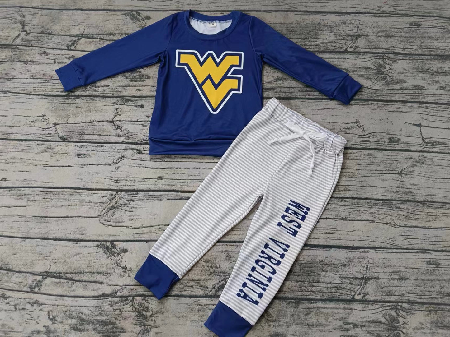 (Custom Design Preorder MOQ 5) Team's WEST VIRGINIA Print Boys Fall Clothes Set