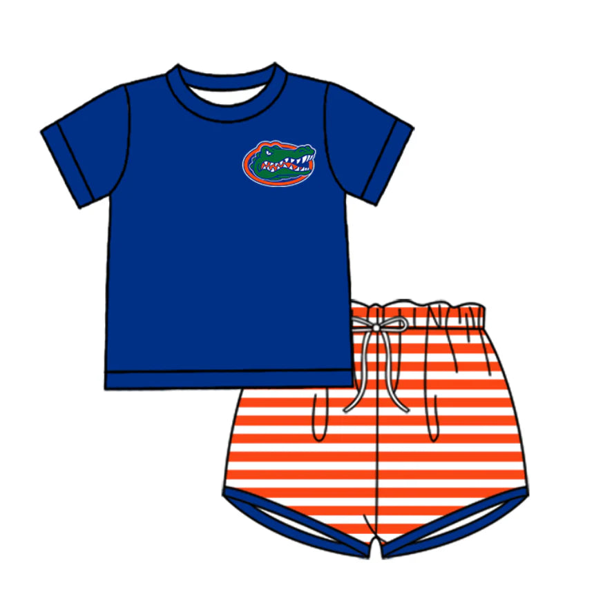 (Custom Design Preorder MOQ 5 Each Design) Team's Florida Stripes Print Boys Summer Matching Clothes Brothers Wear