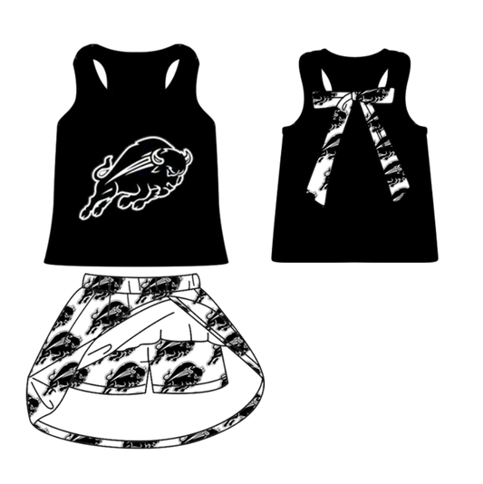 (Custom Design Preorder MOQ 5 ) Team's Forsan Black Print Skirts Girls Summer Clothes Set