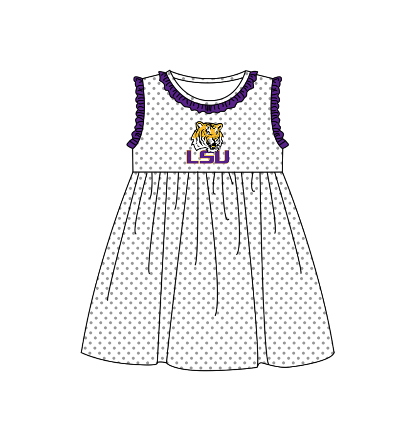 (Custom Design Preorder MOQ 5 Each Item) Team's LSU Tigers Print Kids Summer Matching Clothes Sibling Wear