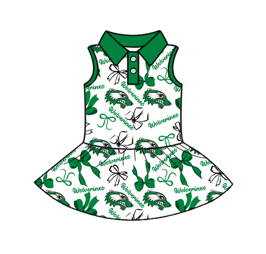 (Custom Design Preorder MOQ 5 ) Team's Wolverines Bows Print Zipper Shorts Skirts Girls Summer Yoga Dress