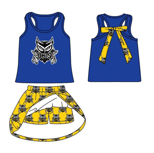 (Custom Design Preorder MOQ 5 ) Team's OWLS Print Skirts Shorts Girls Summer Clothes Set