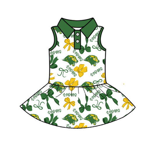 (Custom Design Preorder MOQ 5 ) Team's Lions Bows Print Zipper Shorts Skirts Girls Summer Yoga Dress