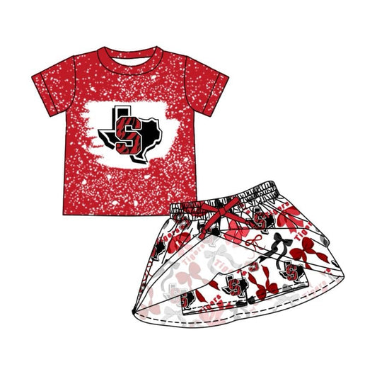 (Custom Design Preorder MOQ 5 ) Team's TX S Bows Print Skirts Shorts Girls Summer Clothes Set