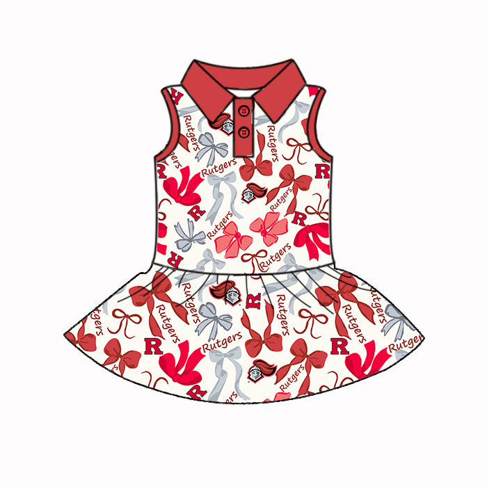 (Custom Design Preorder MOQ 5 Each Color) Team's RUTGERS Bows Print Girls Summer Clothes Sisters Matching Wear