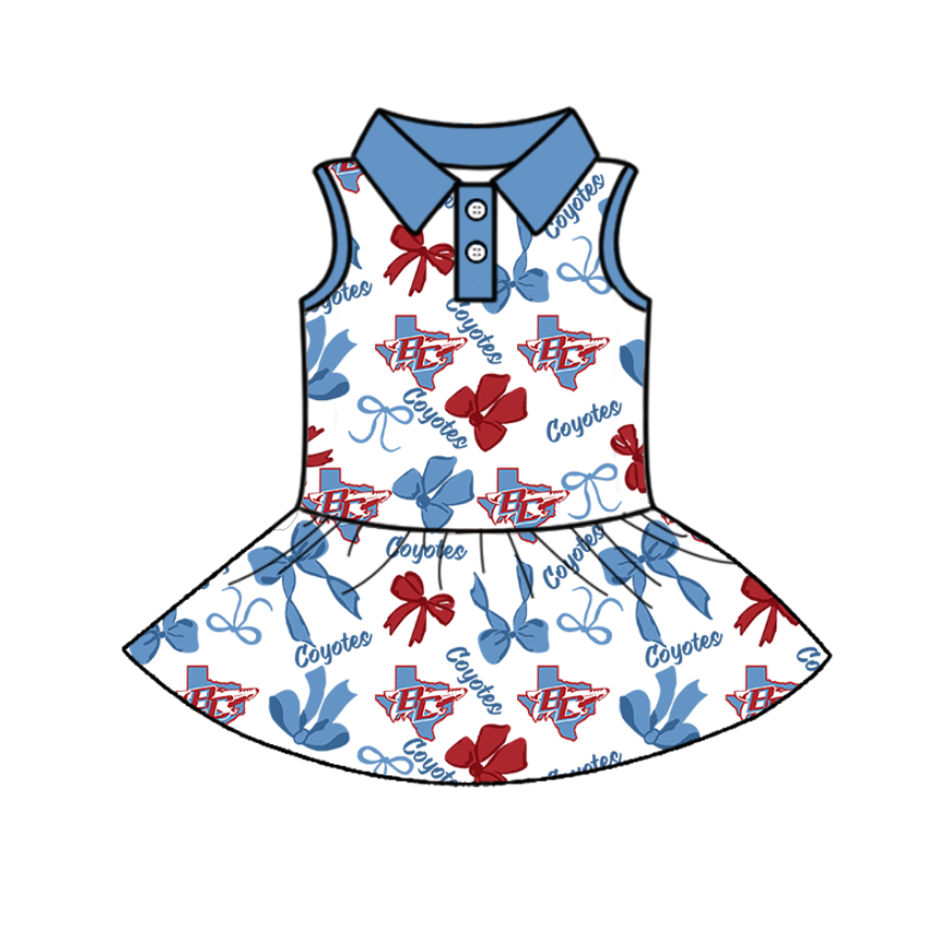 (Custom Design Preorder MOQ 5 ) Team's TX BC Coyotes Bows Print Zipper Shorts Skirts Girls Summer Yoga Dress