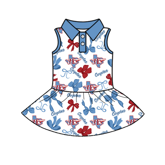 (Custom Design Preorder MOQ 5 ) Team's TX BC Coyotes Bows Print Zipper Shorts Skirts Girls Summer Yoga Dress