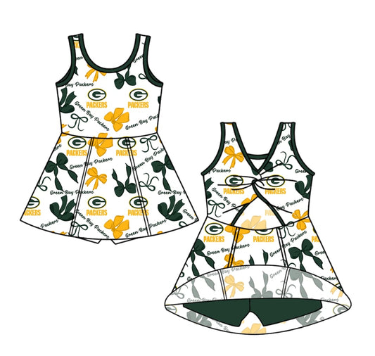 (Custom Design Preorder MOQ 5 ) Team's G PACKERS Bows Print Shorts Skirts Girls Summer Yoga Dress
