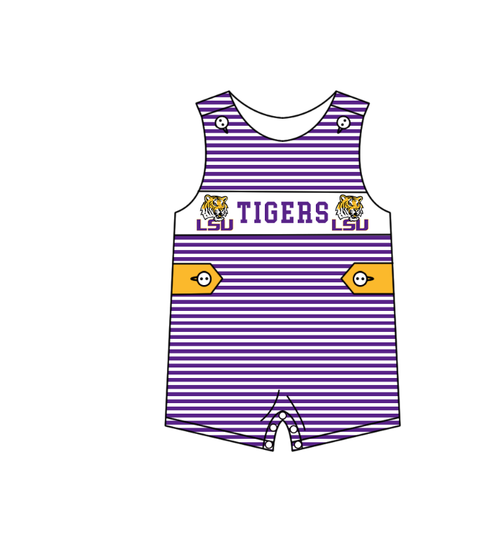 (Custom Design Preorder MOQ 5 Each Item) Team's LSU Tigers Print Kids Summer Matching Clothes Sibling Wear