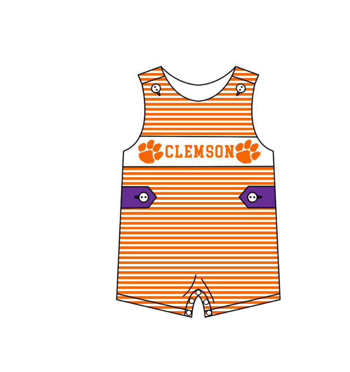 (Custom Design Preorder MOQ 5 Each Item) Team's Clemson Tigers Print Kids Summer Matching Clothes Sibling Wear