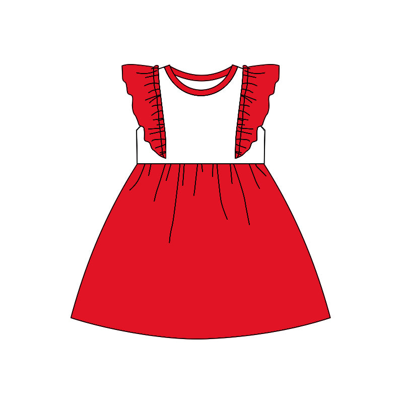 (Custom Design Preorder MOQ 5) Red Color Girls Knee Length 4th of July DIY Dress