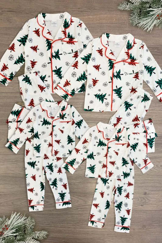 (Custom Design Preorder MOQ 5)  Christmas Tree Print Girls Pajamas Clothes Set