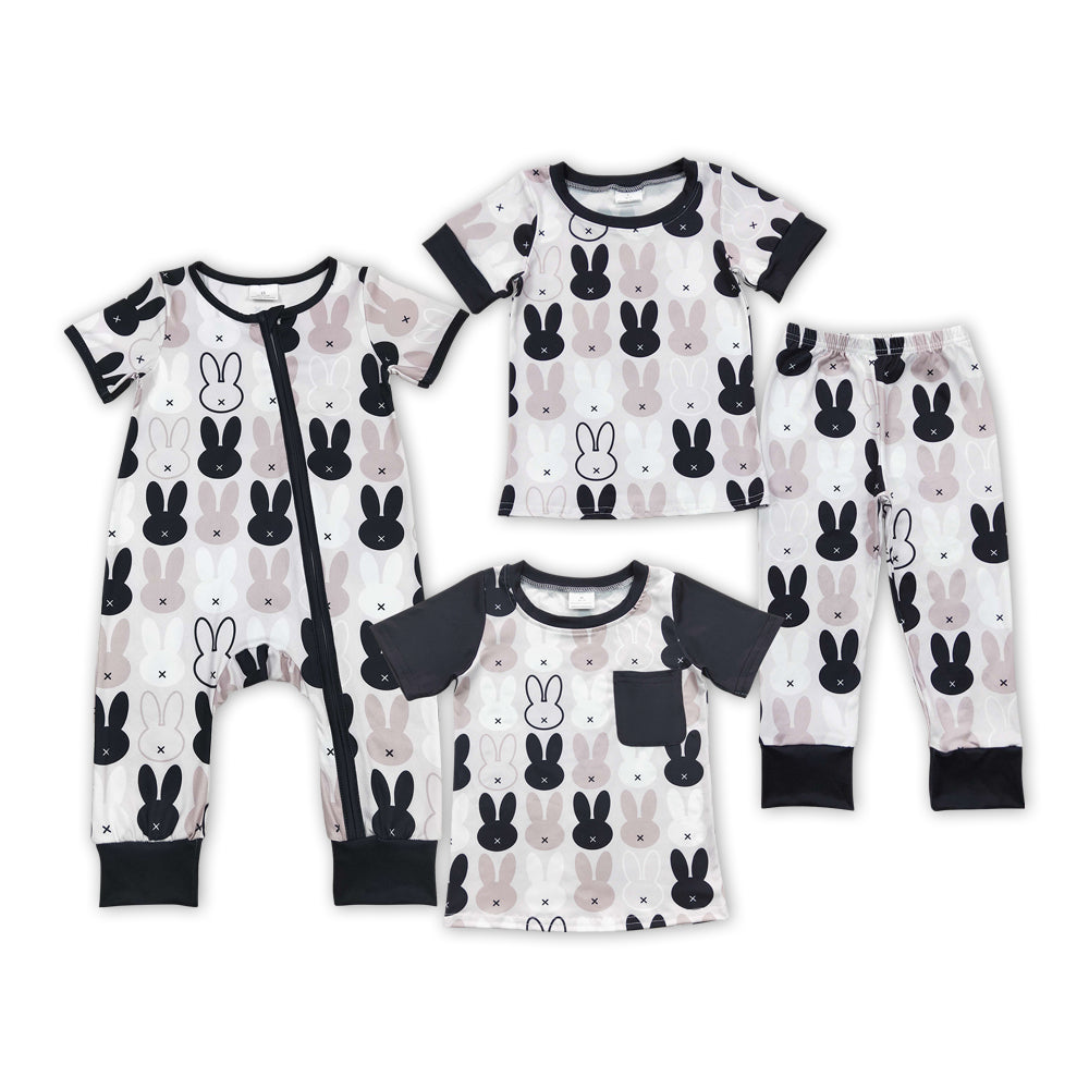 Black Grey Bunny Print Brothers Easter Matching Clothes