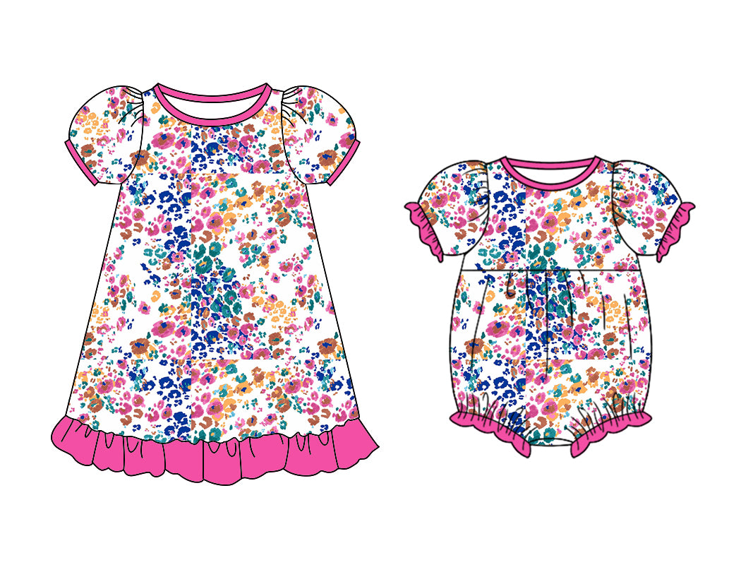 11.11(Custom Design Preorder MOQ 5 Each Design) Colorful Leopard Print Girls Summer Matching Clothes Set Sisters Wear