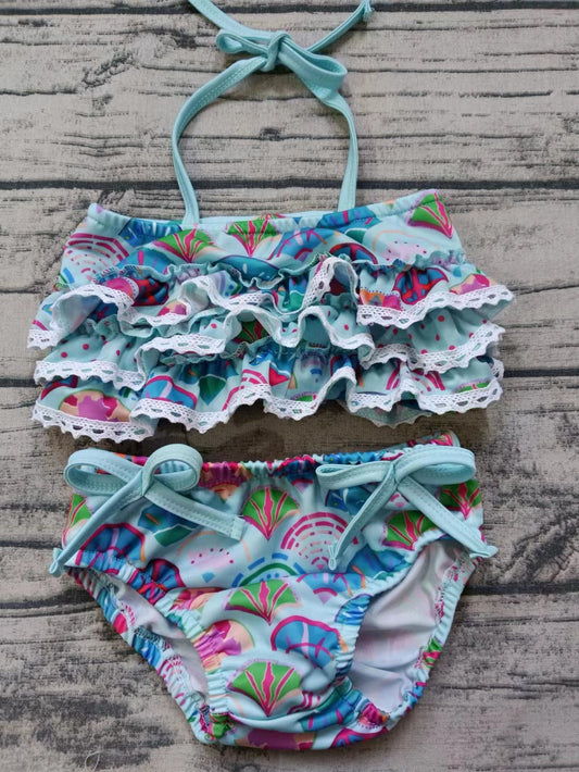 (Custom Design Preorder MOQ 5)  Colorful Scale Print Girls 2 Pieces Strap Swimsuits