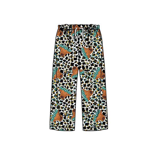 (Custom Design Preorder MOQ 5)  Highland Cow Turquoise Leopard Print Adult Western Pajamas Pants
