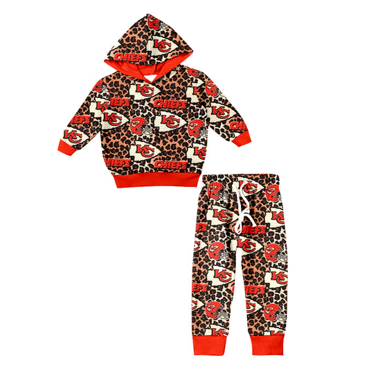 (Custom Design Preorder MOQ 5) Team's KC Leopard Print Pockets Pants Girls Fall Hoodie Clothes Set