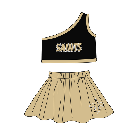 (Custom Design Preorder MOQ 5) Team's SAINTS Print Girls Summer Skirts Clothes Set