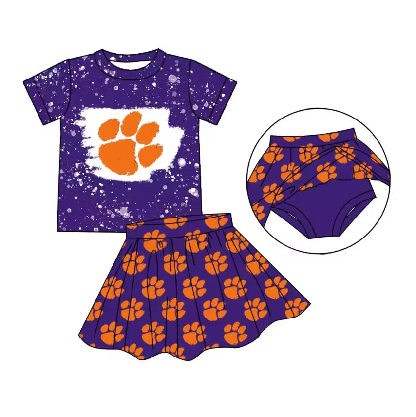 (Custom Design Preorder MOQ 5 Each Item)Team's Tinger Paw Purple Orange Print Girls Matching Clothes