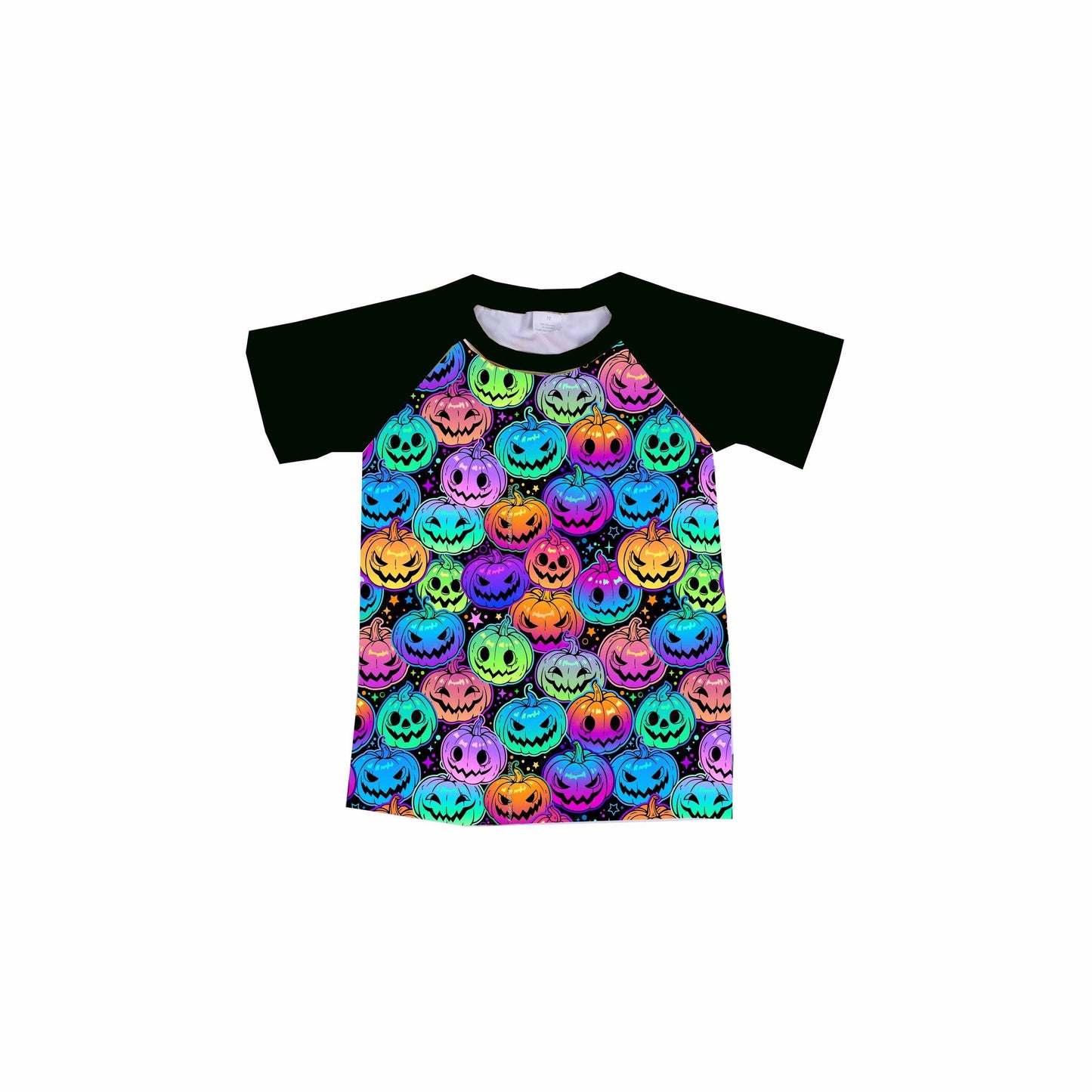 (Custom Design Preorder MOQ 5) Colorful Pumpkin Print Kids Halloween Tee Shirts Top