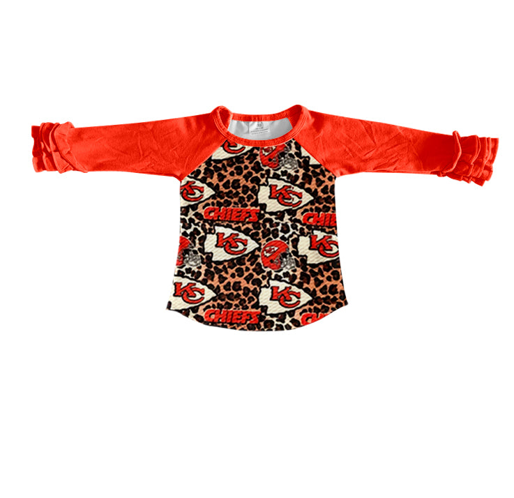 (Custom Design Preorder MOQ 5) Team's KC Leopard Print Girls Raglan sleeves Tee Shirts Top